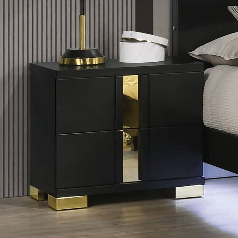 Full Size Engineered Wood LED Platform Bed Set with 2 Nightstands and Acrylic Trim