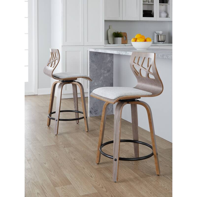 Carson Carrington Sala 24" Fixed-Height Counter Stool with Bent Wood Legs & Round Footrest (Set of 2)
