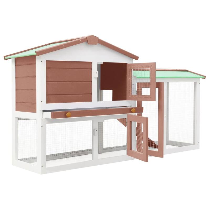 vidaXL Outdoor Large Rabbit Hutch Brown and White 57.1"x17.7"x33.1" Wood - 57.1"x17.7"x33.5"