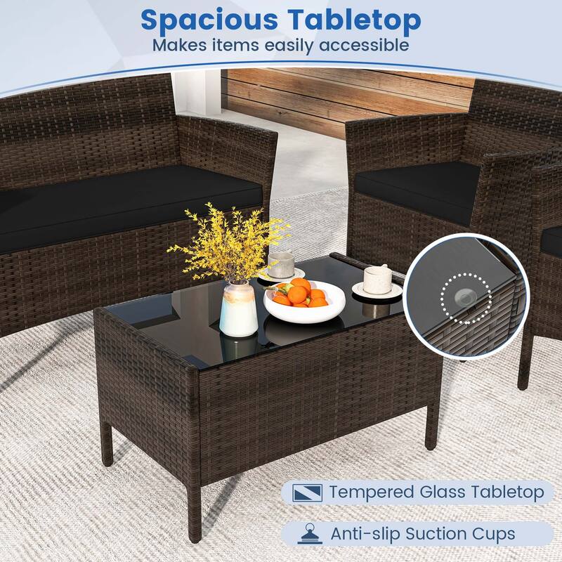 Costway 4 PCS Patio Furniture Set with Washable Cushions and Tempered - See Details