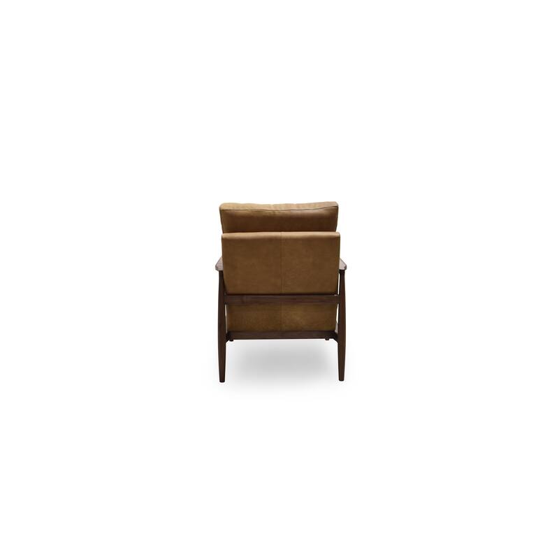 NADAAL STUDIOS Thalina Accent Chair,Walnut Frame with Wide Curved Arms in Top Grain Leather, Brown