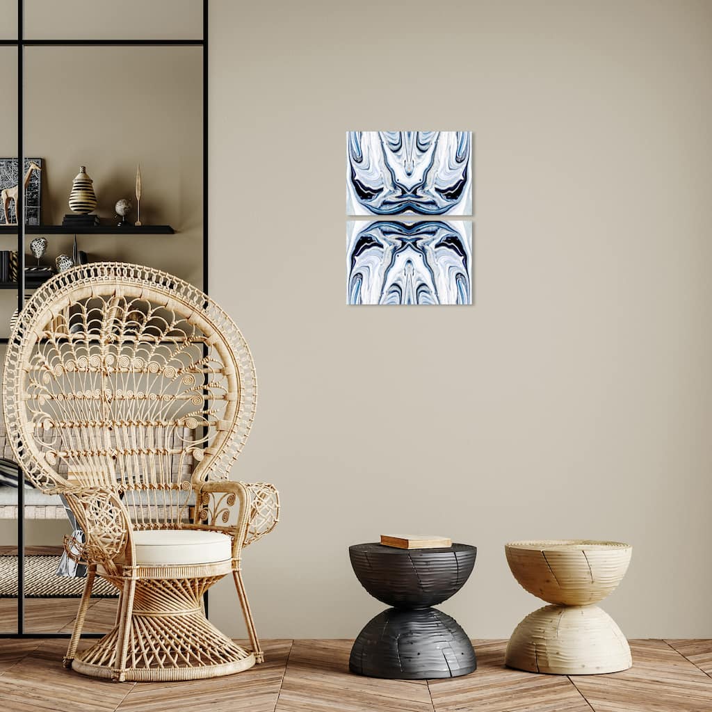 Wynwood Studio Abstract Deepest Blue Diptych White and Glam Wall Art Canvas Print