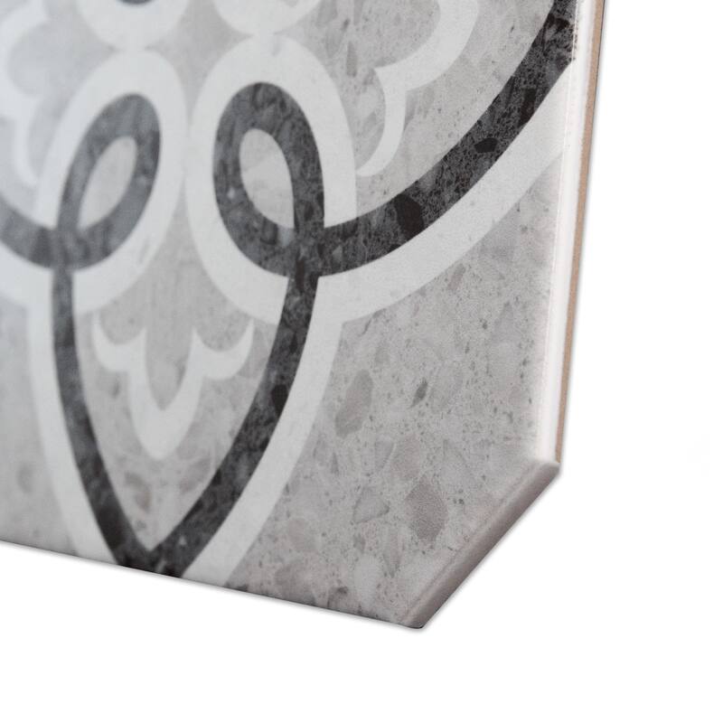 Merola Tile Riviera Octagon Garde Gris with Taco Nero 7-7/8" x 7-7/8" Porcelain Floor and Wall Tile