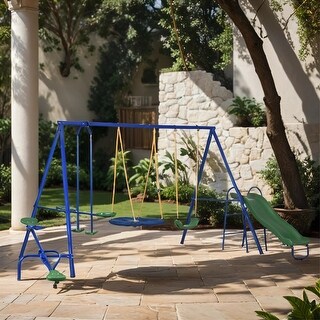 616 lbs Swing Set, 5 in 1 Heavy-Duty A-Frame Stand Outdoor Playset - Blue