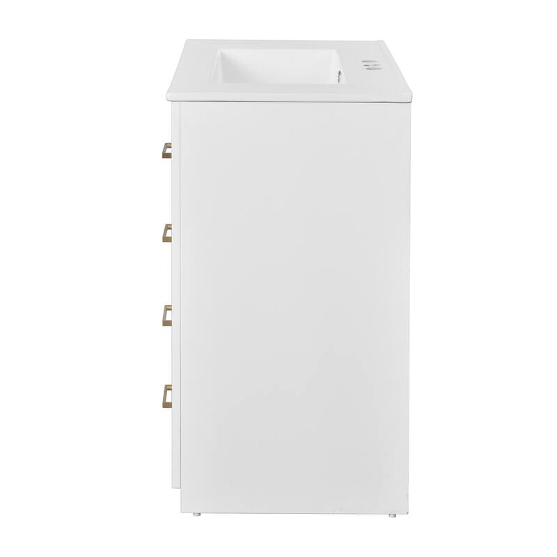 Roomfitters 30" Vanity with Ceramic Sink, Solid Wood Freestanding Cabinet with 3 Drawers and Soft Closing Doors