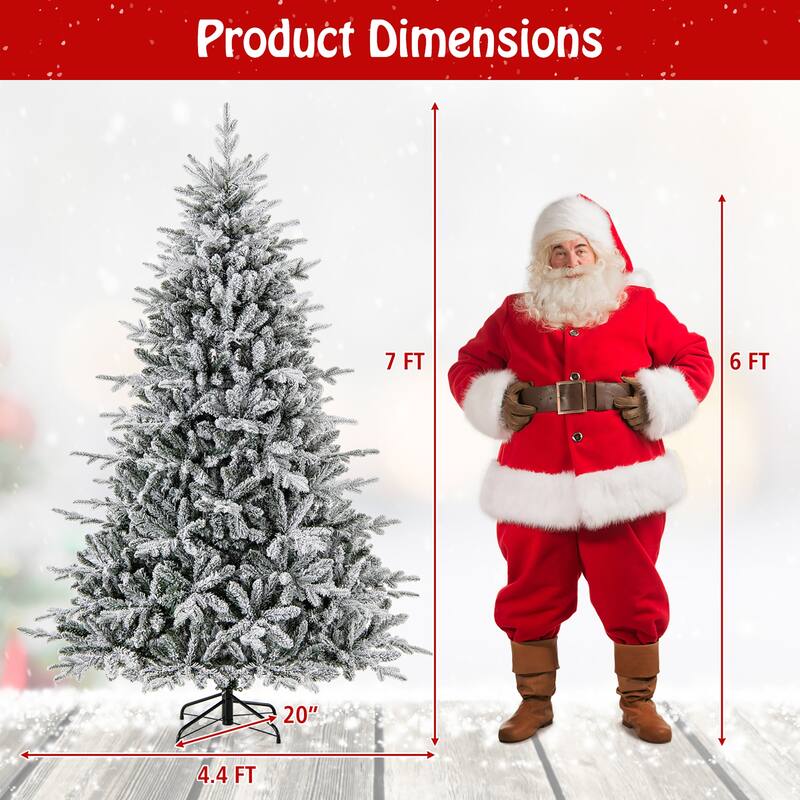 Gymax 4.5/6/7 FT Pre-Lit Artificial Christmas Tree Snow Flocked Full