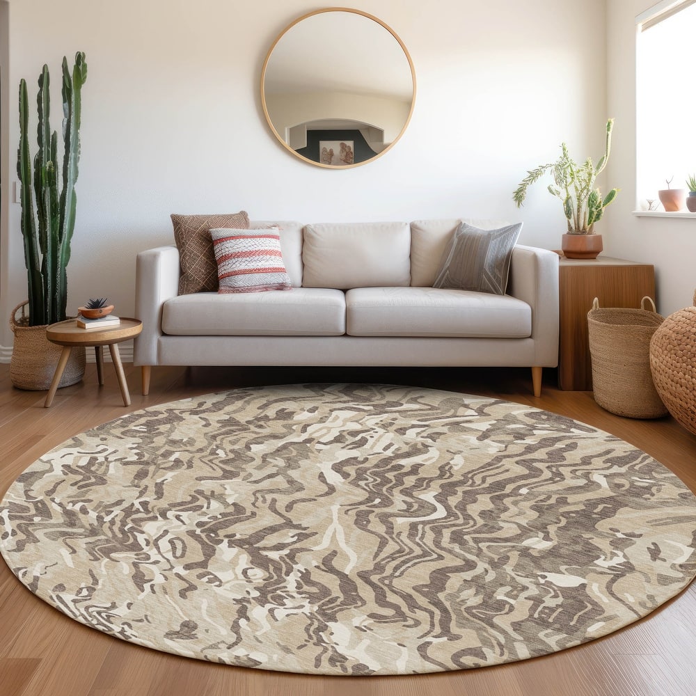 Machine Washable Indoor/ Outdoor Abstract Flow Chantille Rug