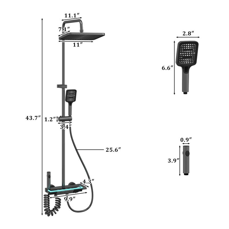 Shower System with LED Temperature Display, 4 Function Piano Button Shower Panel with Rainfall Shower Head, Handheld Shower