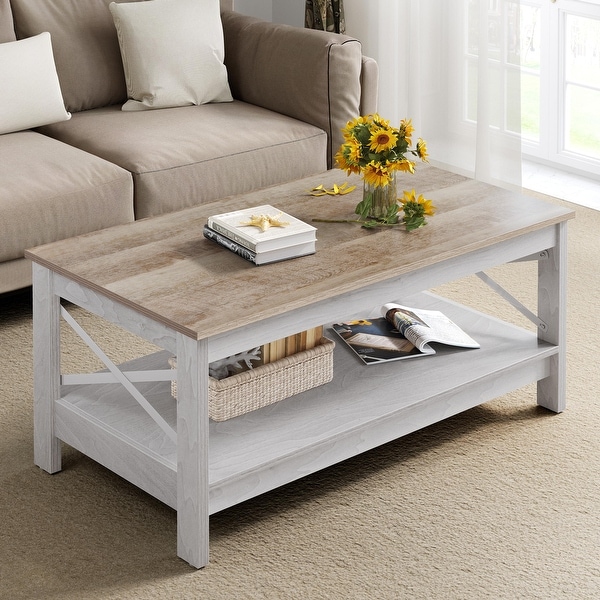 Farmhouse Coffee Table with Storage 2 Tier Center Table for Living Room On Sale Bed Bath Beyond 37628949