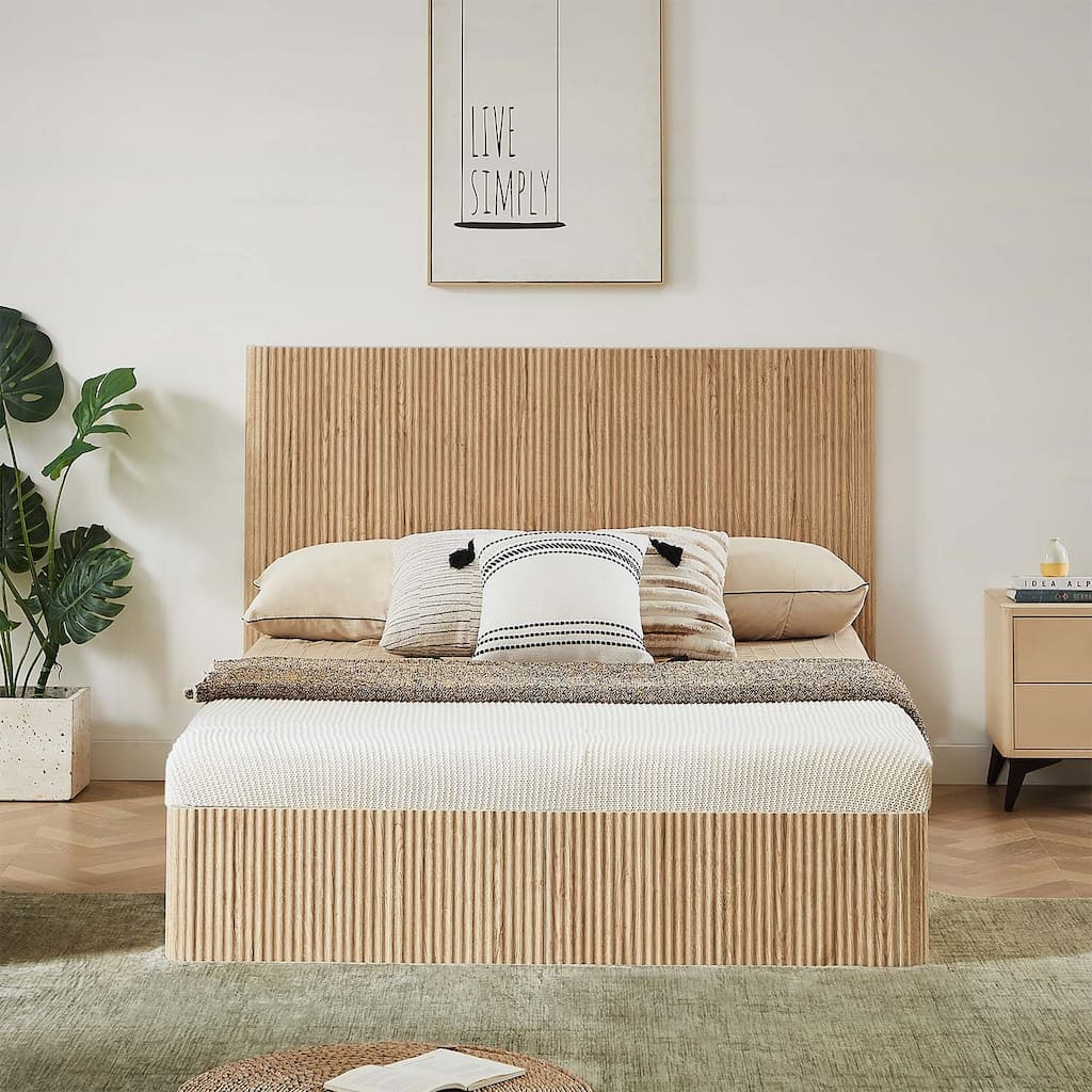 Modern Lift Up Storage Bed,Hydraulic Storage,with Corrugated Curves