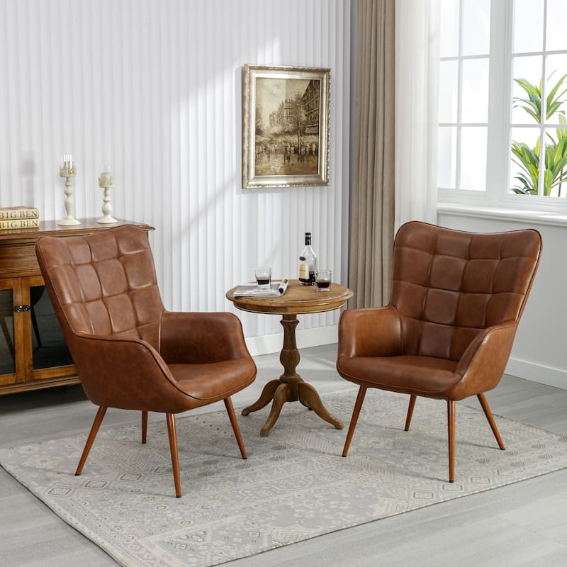 PU Leather Accent Chair Tufted Button Wingback Chair