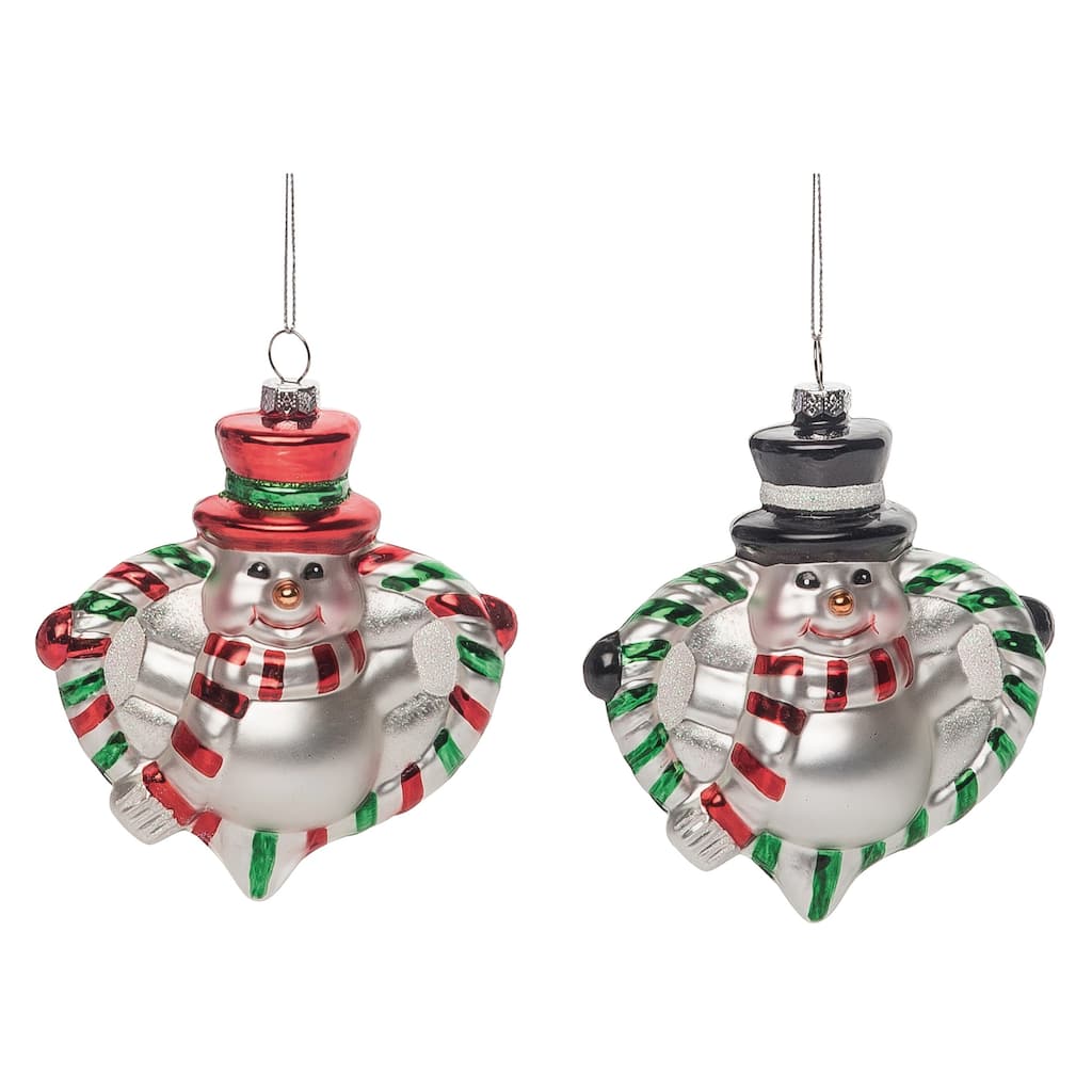 Transpac Glass 5 in. Multicolored Christmas Vintage Snowman Ornament Set of 2