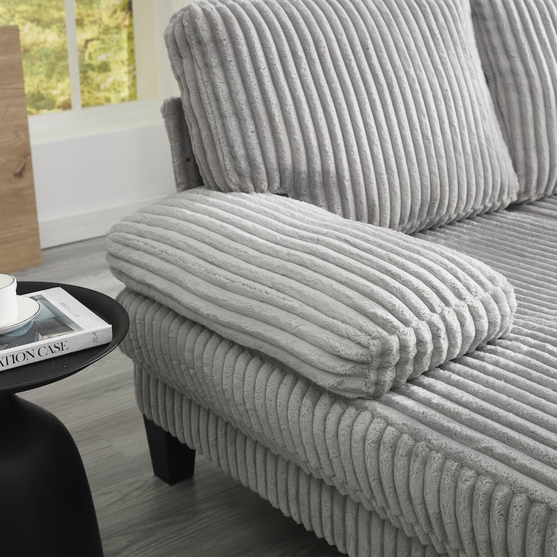 Symmetrical Corduroy Double Chaise Couch U-shaped Sectional Sofa