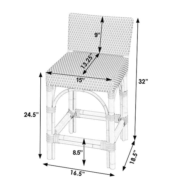 dimension image slide 3 of 4, Serienna 24.5"H Seat Rattan Low Back Counter Stool