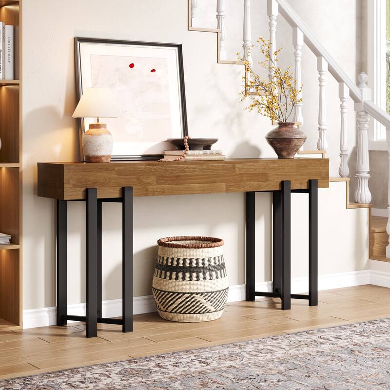 Farmhouse Wooden/ Metal Console Table for Living Room Entryway - Rustic Brown