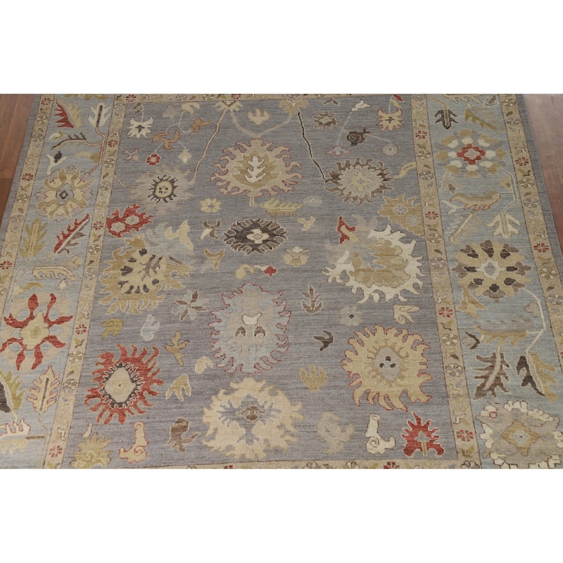 Hand Knotted Oriental 100% Wool Carpet Transitional All-Over Greys & Charcoal Oushak Area Rug - 10' 5'' X 8' 3''