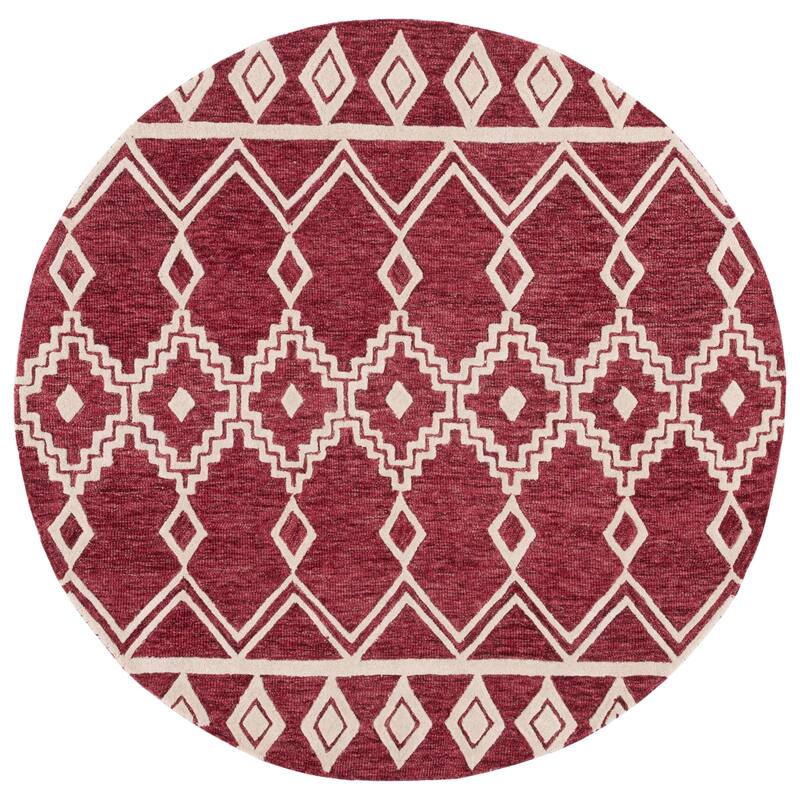 SAFAVIEH Handmade Abstract Zelina Modern Wool Rug - 6' Round - Red/Ivory