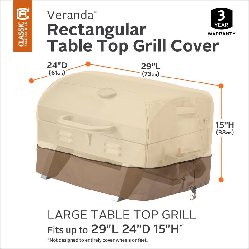 Classic Accessories Veranda Water-Resistant 29 Inch Rectangular Table Top Grill Cover