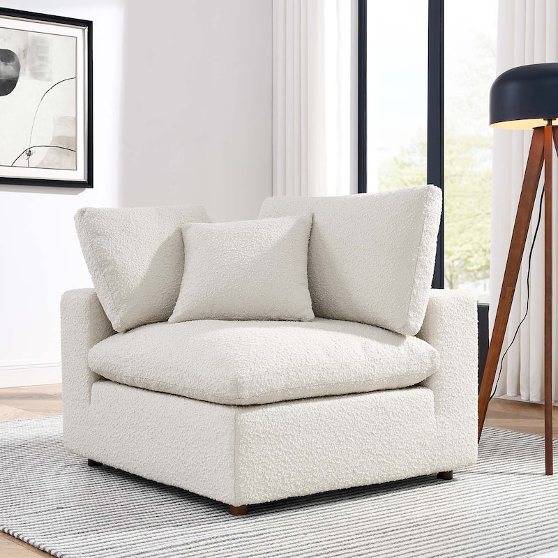 Commix Down Filled Overstuffed Boucle Fabric Corner Chair - Ivory