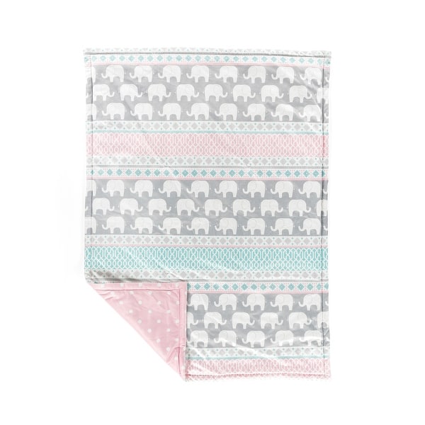 slide 2 of 5, Lush Decor Elephant Stripe Reversible Soft & Plush Oversized Blanket - 50" x 36" Pink/Turquoise