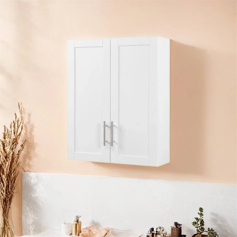 Wood Hanging Cabinet with Doors and Shelves