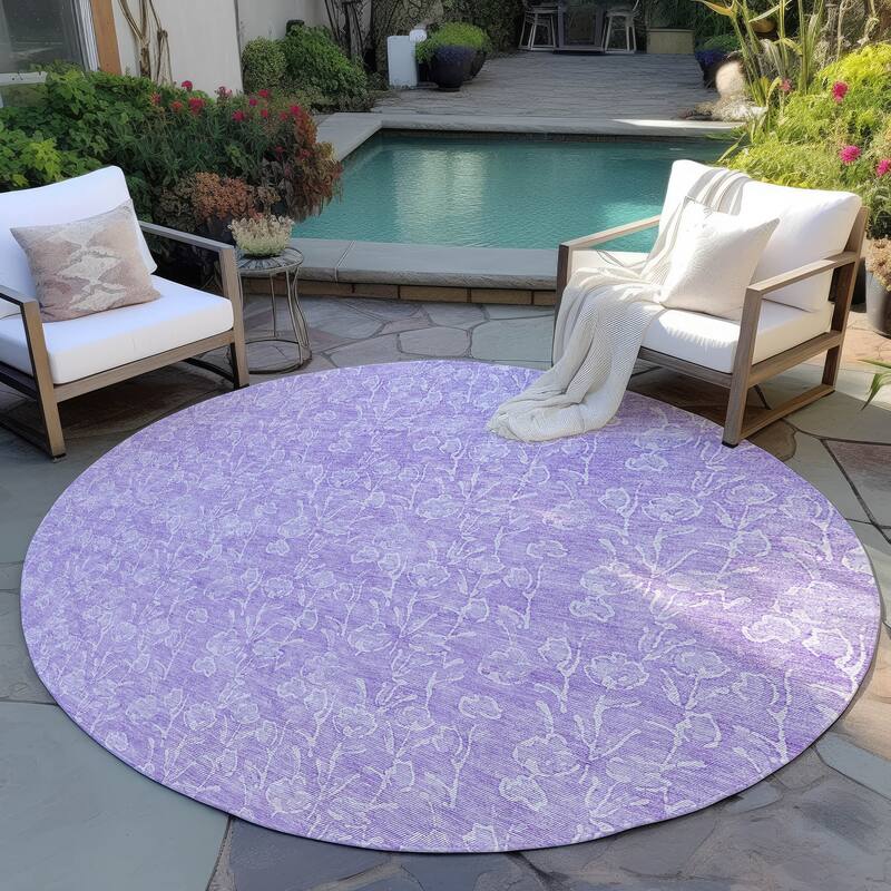 Machine Washable Indoor/ Outdoor Chantille Modern Floral Impressions Rug - Lilac - 8' x 8'