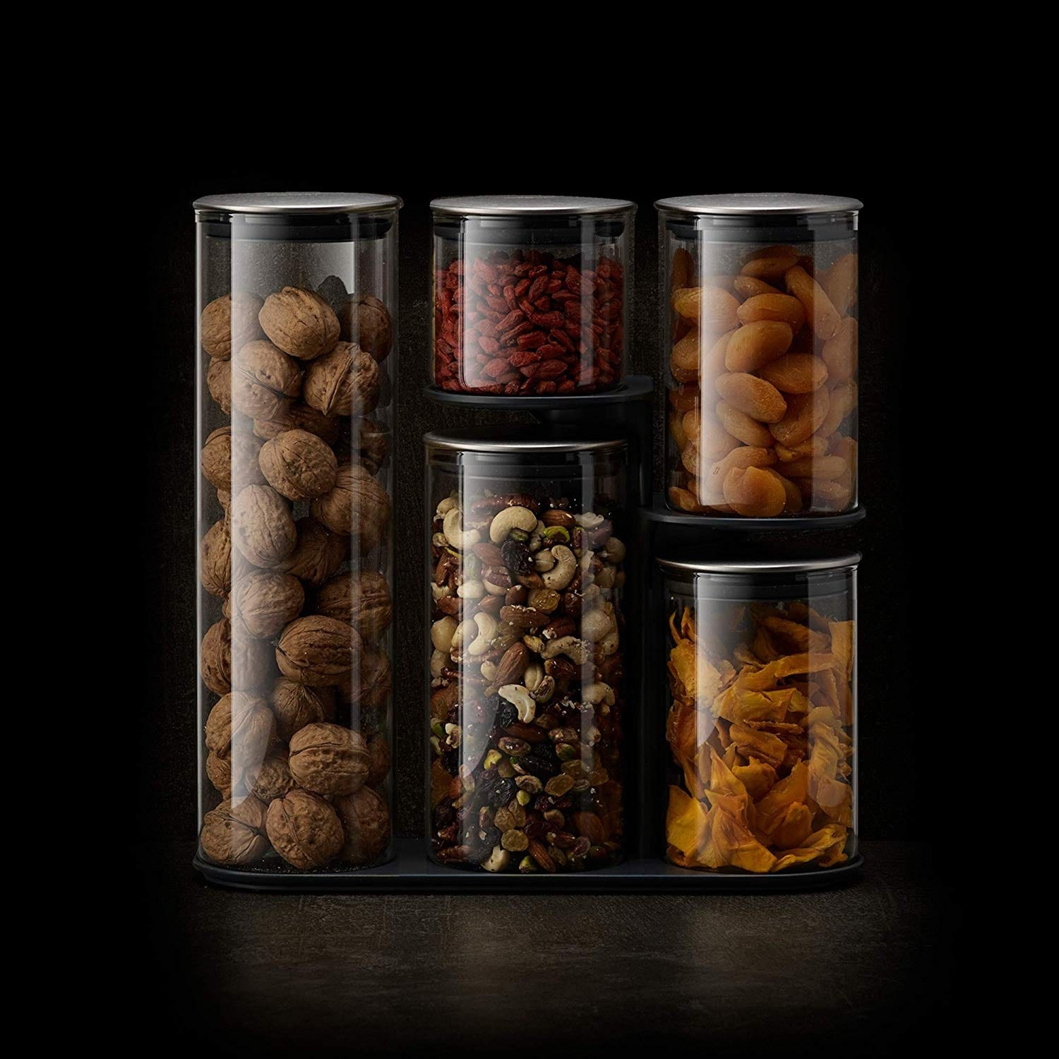 Joseph Joseph Podium Dry Food Storage Container Set with Stand, 5-piece,  Gray