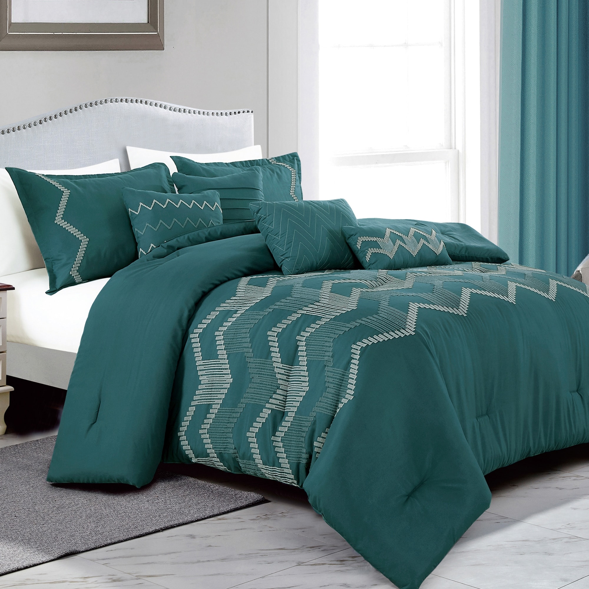 Shatex 7 Piece Queen Luxury Dark Gray Microfiber Oversized Bedroom Comforter Sets