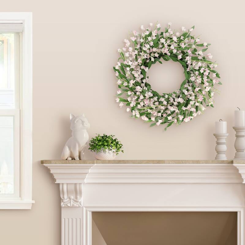 Pea Blossom Floral Artificial Spring Wreath - 24" - White