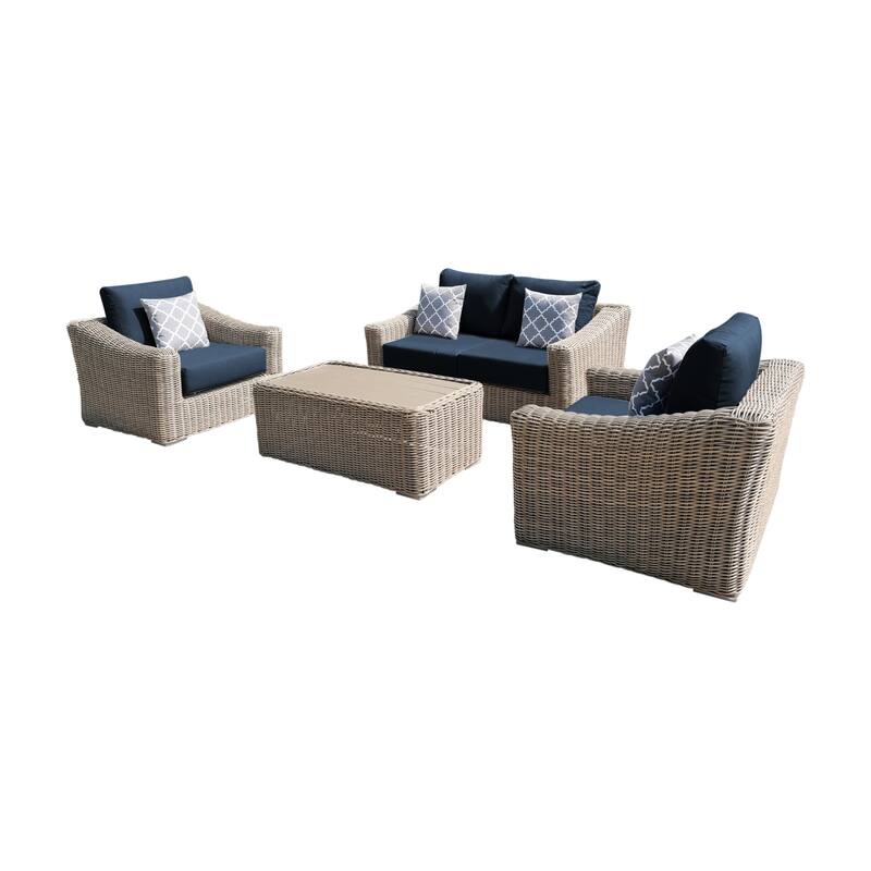Tulum Two-Tone Dark Beige Aluminum Frame Love Seat Set Set with Cushions