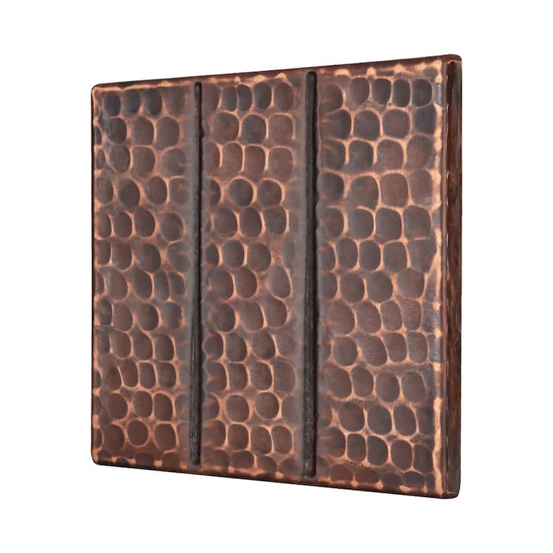 4" x 4" Hammered Copper with Linear Tile Design - Quantity 4 (T4DBL_PKG4)