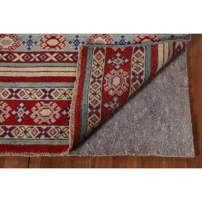 All-Over Geometric Kazak Oriental Accent Rug Hand-Knotted Wool Carpet - 3'5"x 4'10"