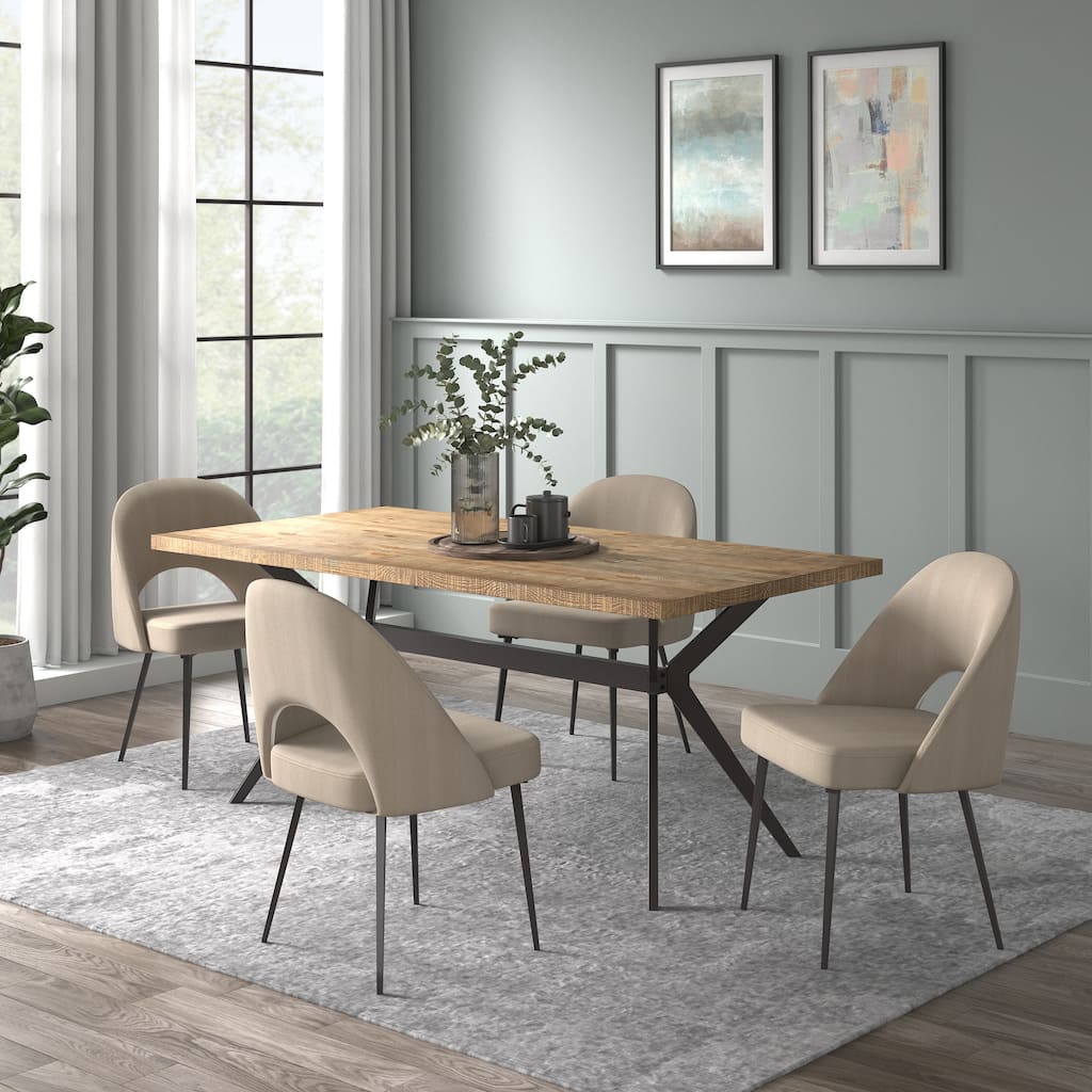 Vaduz Wood Finish Dining Table with Upholstered Chairs Set
