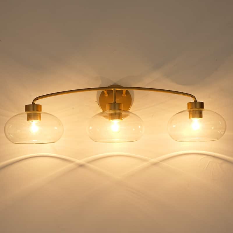 3-Light Modern Glam Brass & Clear Glass Vanity Light for Bathroom - 3 Light