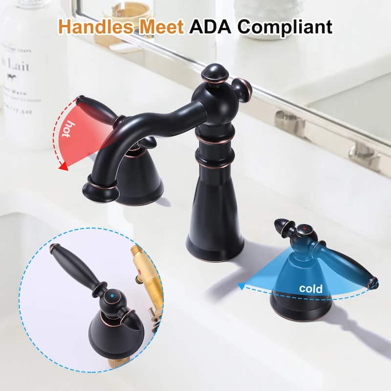 8.2"H Antique Solid Brass Widespread 2-handle Bathroom Sink Faucet