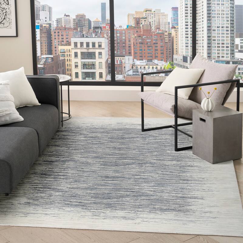 DKNY Grand Street Indoor only Abstract Area Rug - Ivory/Blue - 9' x 12'