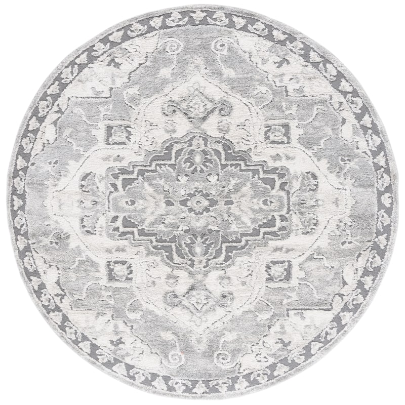 SAFAVIEH Luna Dian Traditional Rug - 6'7" Round - Grey/Ivory
