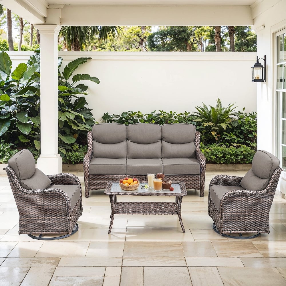Gymojoy 4-Piece Patio Furniture Set with Swivel Glider Chairs, 6-Inch Ultra-Plush Cushions & Water-Resistant Olefin Fabric