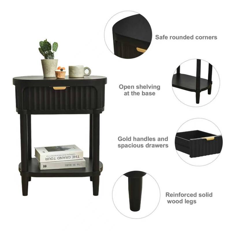 NightStand with Drawer - Modern Bedside Table with Open Shelf