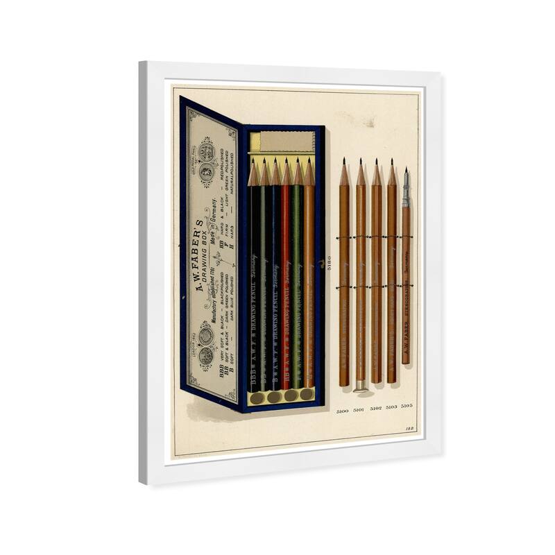 Wynwood Studio 'PENCIL SET' Education and Office Wall Art Framed Print School Essentials - White, Blue