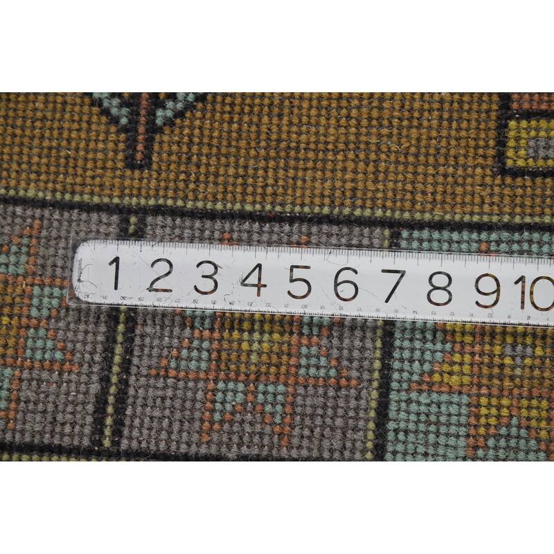 Hand Knotted Oriental 100% Wool Carpet Traditional Tribal Yellow & Gold Heriz (serapi) Runner Rug - 9' 10'' X 3' 10''