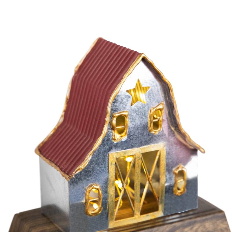 Set of 2 LED Lighted Galvanized Barn Christmas Stocking Holders 5.5"