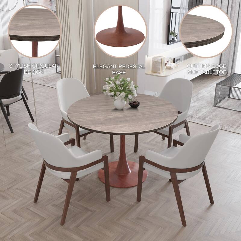Bristol Round Dining Table 36 in. Wide MDF Tabletop in Cherry Steel Pedestal Base for Modern Kitchen and Dining Room