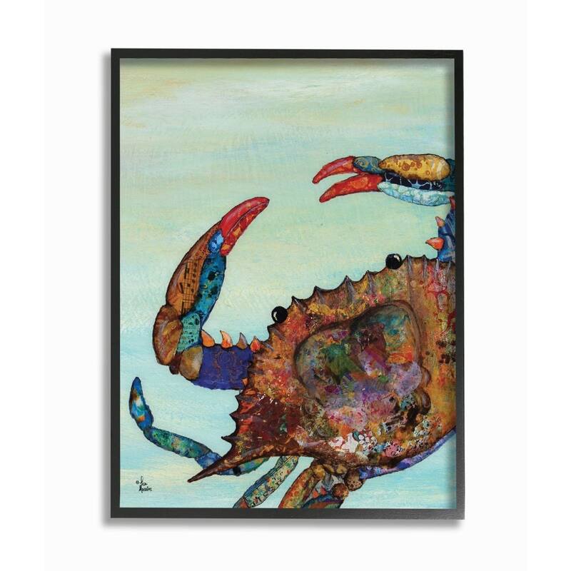 Stupell Colorful Crab on Sand Aquatic Animal Painting Framed Giclee Texturized Art by Lisa Morales