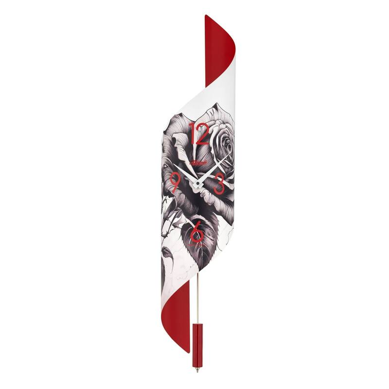 Floral Stainless Steel Curved Wall Clock - 26.5" - Red and White