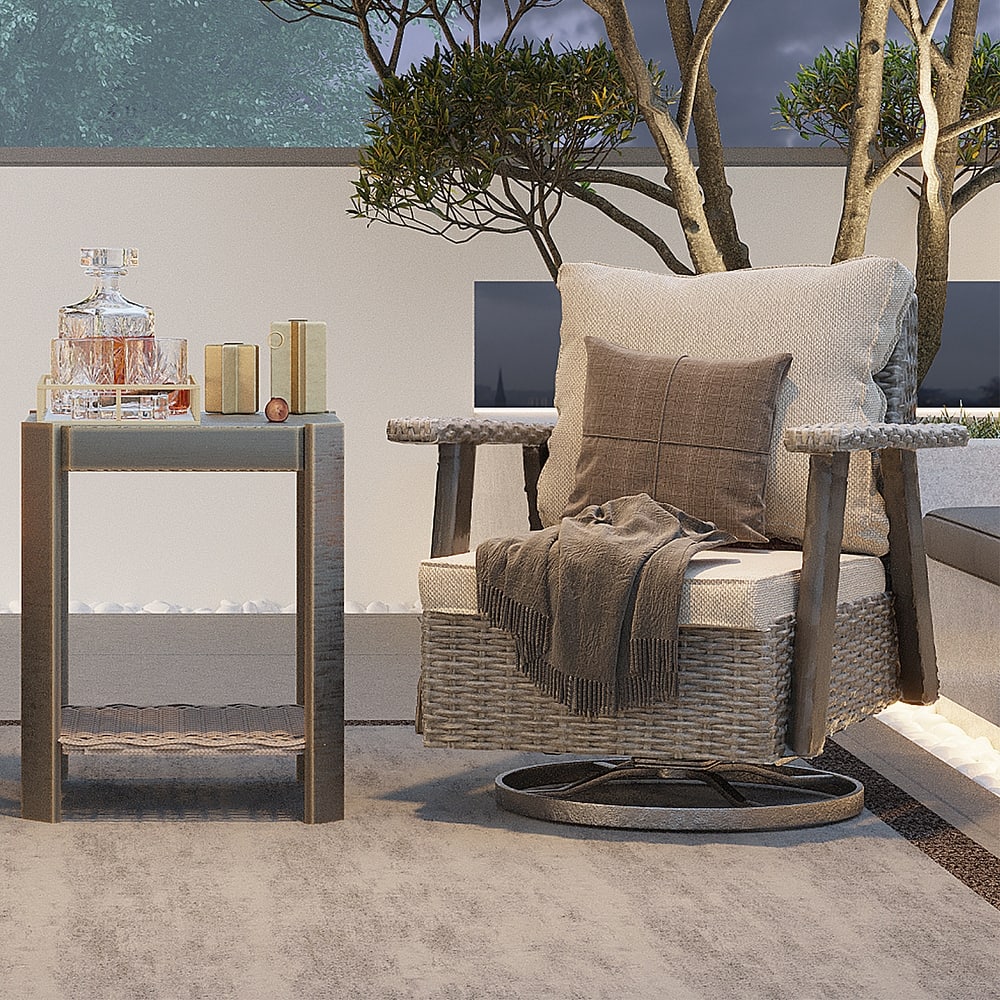 Cozywor Wicker Patio Rocking Chair Swivel Lounge Chair