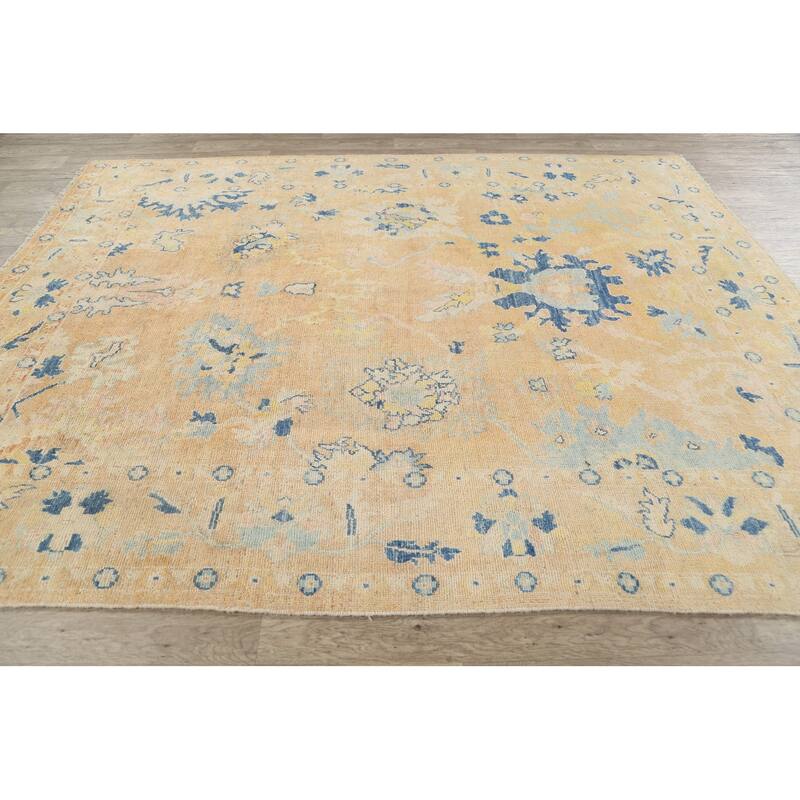 Geometric Turkish Authentic Oushak Oriental Wool Area Rug Handmade - 7'4" x 9'2"