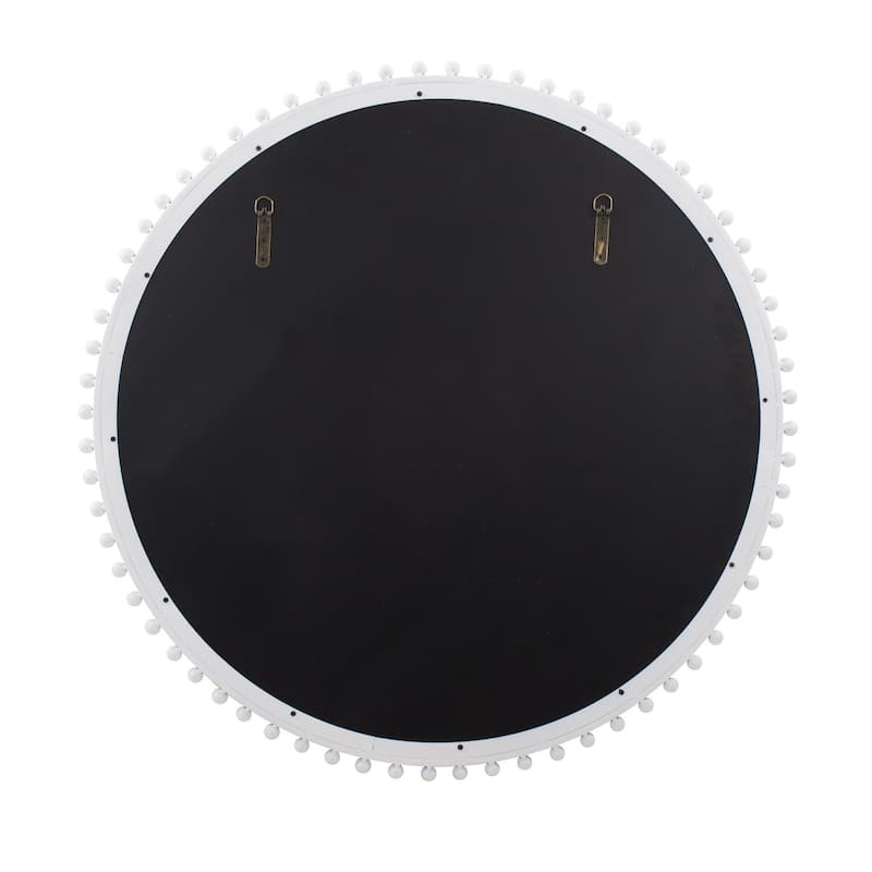 Allan Andrews Round Matte White Wall Mirror With Metal Beaded Frame - 36" x 36"