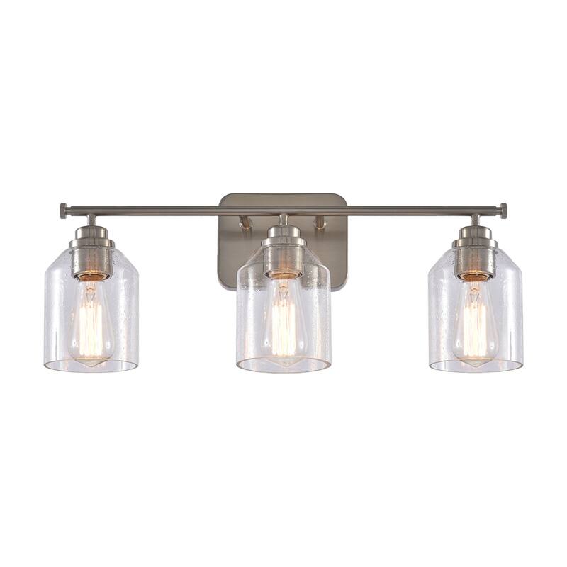 Modern Brushed Nickel 3-Light Bubble Glass Dimmable Bathroom Vanity Light Fixture - 22" W x 8.75" H