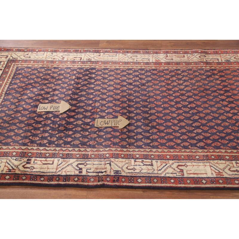 Hand Knotted Oriental 100% Wool Carpet Traditional All-Over Navy Blue & Blues Botemir Runner Rug - 10' 1'' X 3' 4''